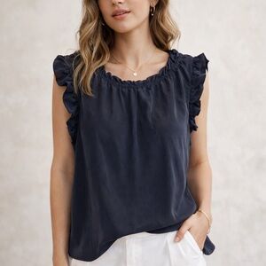 goat Silk Black Ruffle Sleeve Blouse Size 12